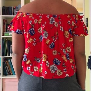 Red Off-The-Shoulder Floral Top